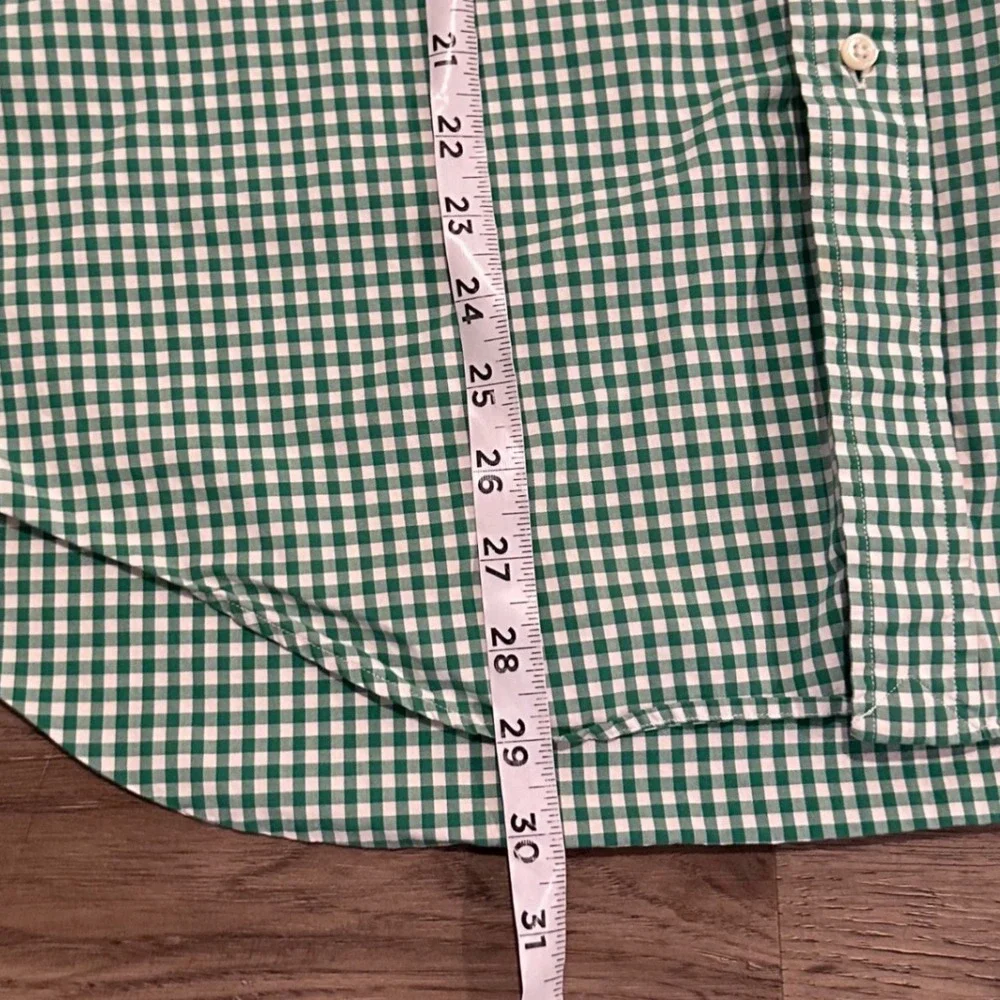 Polo Ralph Lauren Men L Green Gingham Short Sleeve Button Down Shirt Classic Fit